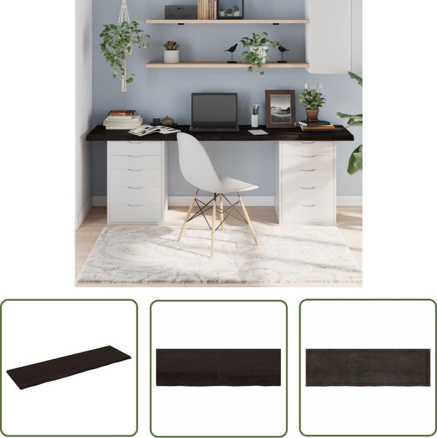 The Living Store Eikenhouten Tafelblad 200 x 60 x 4 cm Handgemaakt Donkergrijs Eikenhouten Tafelblad Vervangen Salontafel Eettafel Oak Dining Table - Foto 2