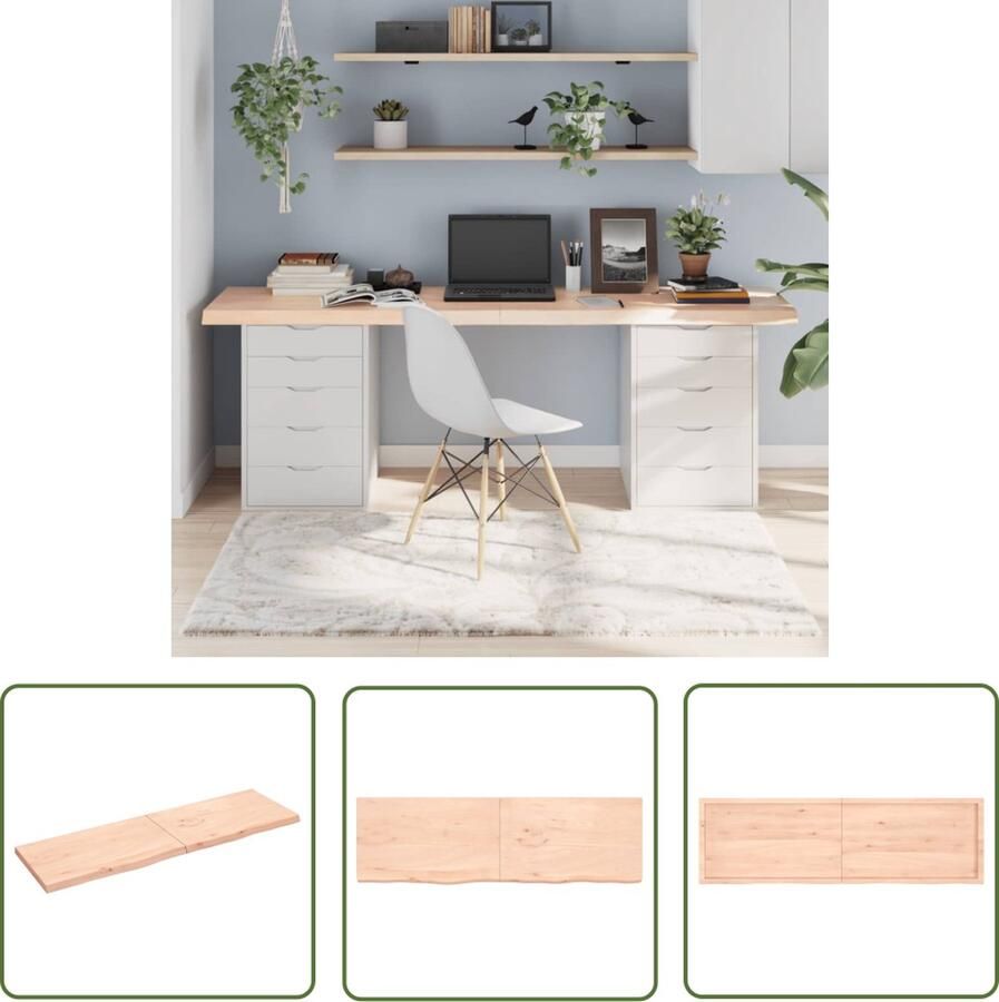 The Living Store Tafelblad 200x60x(2-6) cm onbehandeld massief eikenhout Tafelblad Eikenhouten Tafelblad Tafeltje Eetkamerstoel Salontafel - Foto 2