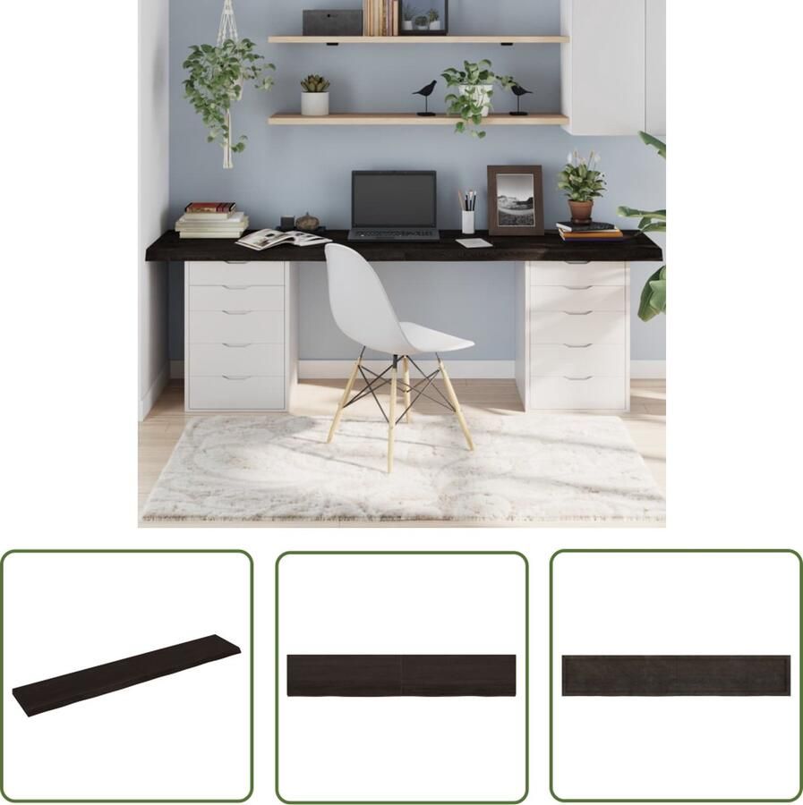The Living Store Tafelblad 220x40x(2-6)cm behandeld eikenhout donkerbruin Eikenhouten Tafelblad Vervangen Salontafel Eetkamertafel Donkergrijs Tafelblad - Foto 2