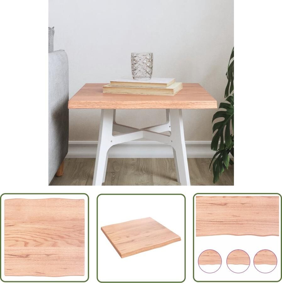 The Living Store Eikenhouten Tafelblad 40 x 40 x 2 cm Handgemaakt Lichtbruin Eikenhouten Tafelblad Vervangen Massief Eikenhout Vintage Tafelblad Industriele Tafelblad - Foto 3