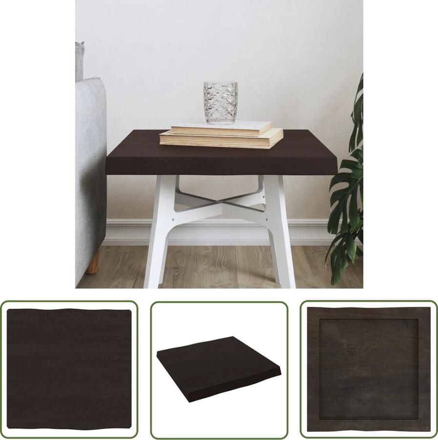 The Living Store Tafelblad natuurlijke rand 40x40x(2-4) cm eikenhout donkerbruin Eikenhouten Tafelblad Vervangen Salontafel Eethoektafel Oak Wood Tabletop - Foto 2