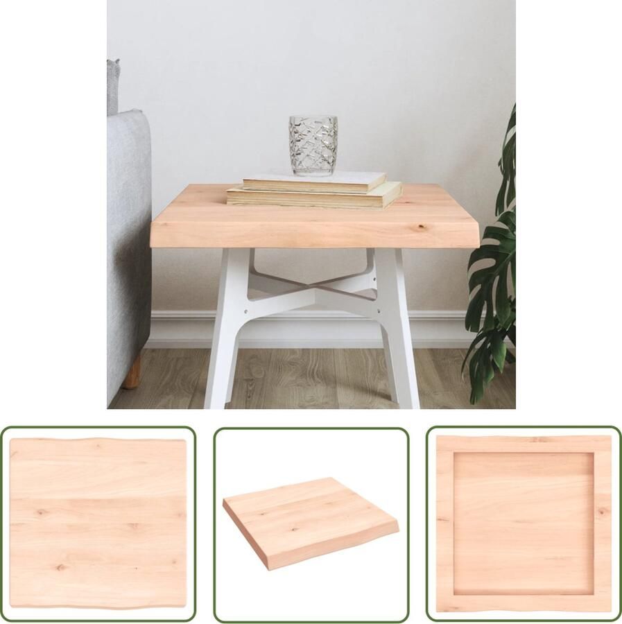 The Living Store Tafelblad natuurlijke rand 40x40x(2-4) cm massief eikenhout Eikenhouten Tafelblad Vervangen Oak Wood Tabletop Eikenhouten Tafeltop Vintage Tafelblad - Foto 3