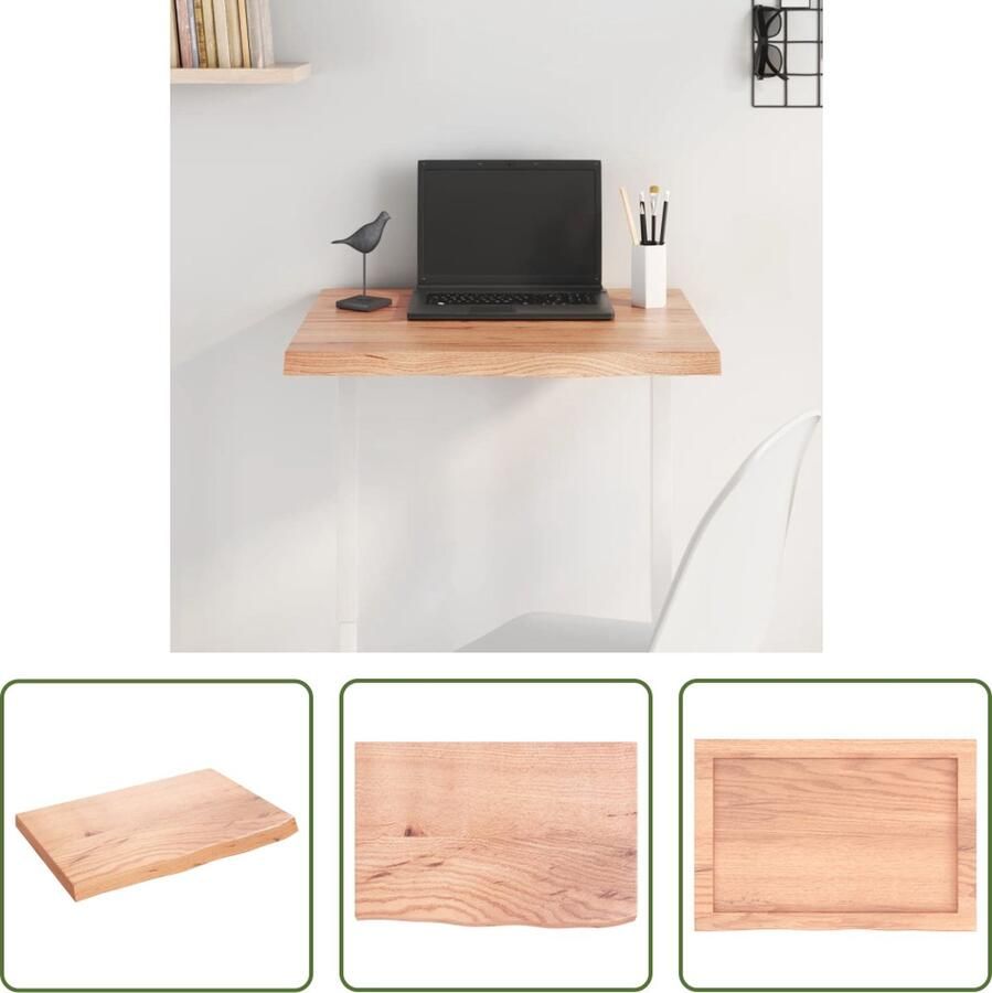 The Living Store Eikenhouten Tafelblad 60 x 40 x 4 cm Lichtbruin Gelakt Handgemaakt