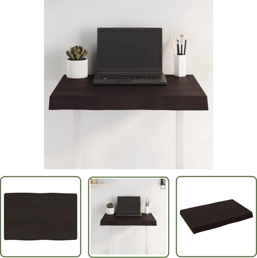 The Living Store Tafelblad natuurlijke rand 60x40x(2-6) cm eikenhout donkerbruin Eikenhouten Tafelblad Vervangen Salontafel Eetkamertafel Oak Wood Furniture - Foto 3