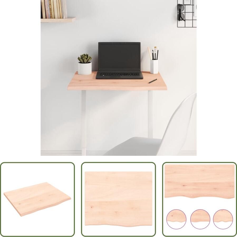 The Living Store Eikenhouten Tafelblad 60 x 50 x 2 cm Handgemaakt Onbehandeld