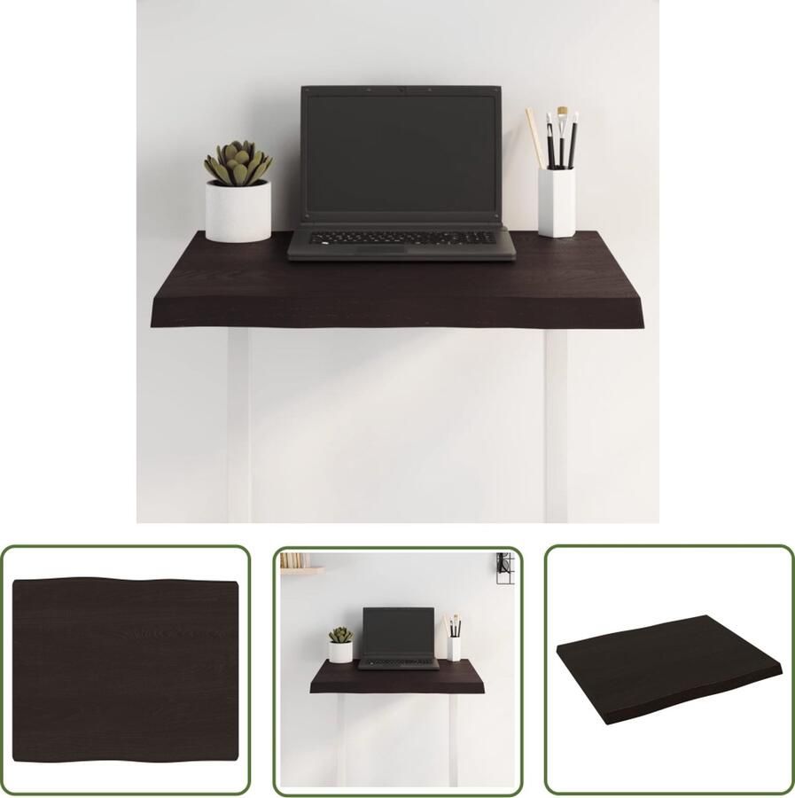 The Living Store Tafelblad natuurlijke rand 60x50x(2-4) cm eikenhout donkerbruin Eikenhouten Tafelblad Vervangen Salontafel Eetkamertafel Vintage Tafelblad - Foto 3