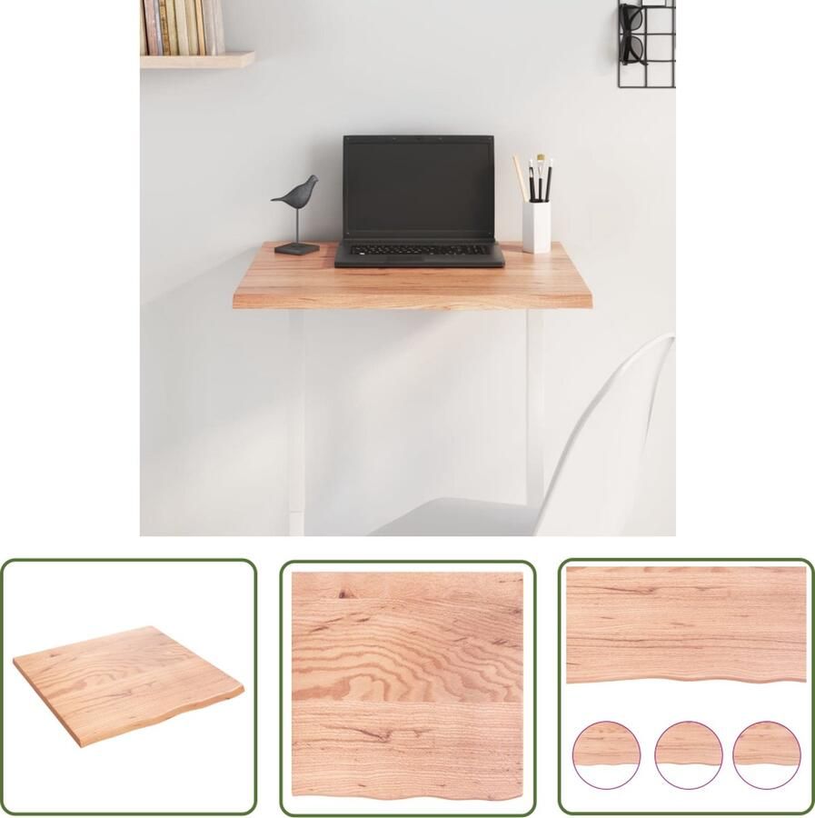 The Living Store Tafelblad 60x60x2 cm behandeld massief eikenhout lichtbruin Eikenhouten Tafelblad Vervangen Massief Eikenhout Salontafel Eettafel - Foto 2