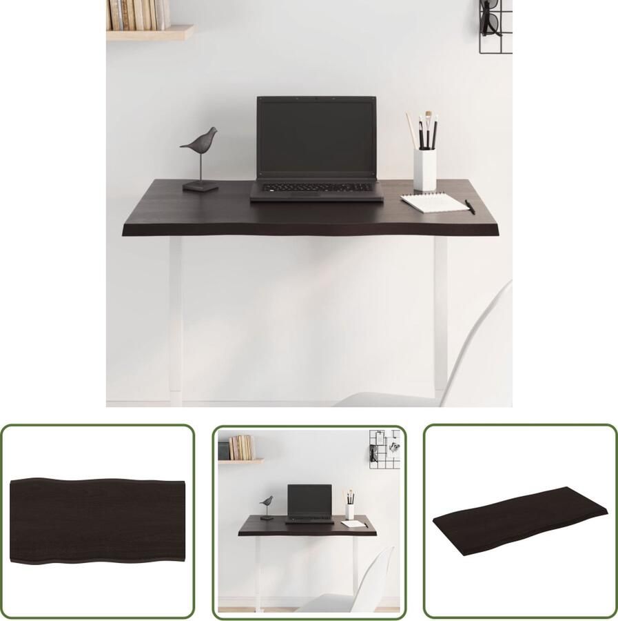 The Living Store Tafelblad natuurlijke rand 80x40x2 cm eikenhout donkerbruin Eikenhouten Tafelblad Vervangen Salontafel Eetkamertafel Bureau - Foto 2