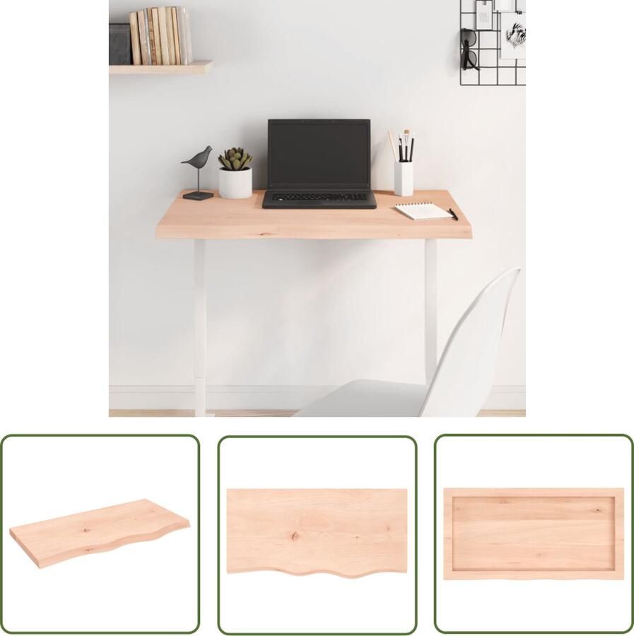 The Living Store Eikenhouten Tafelblad 80 x 40 x 4 cm Onbehandeld Natuurlijke Rand