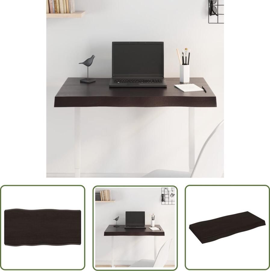 The Living Store Tafelblad natuurlijke rand 80x40x(2-6) cm eikenhout donkerbruin Tafelblad Eikenhouten Tafelblad Houten Tafelblad Vintage Tafelblad Industrieel Tafelblad - Foto 2