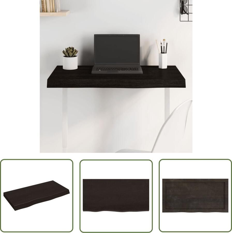 The Living Store Eikenhouten Tafelblad 80 x 40 x 6 cm Donkergrijs Met Natuurlijke Rand Tafelblad Eiken Eikenhouten Tafelblad Vervangen Salontafelblad Eetkamertafelblad - Foto 2