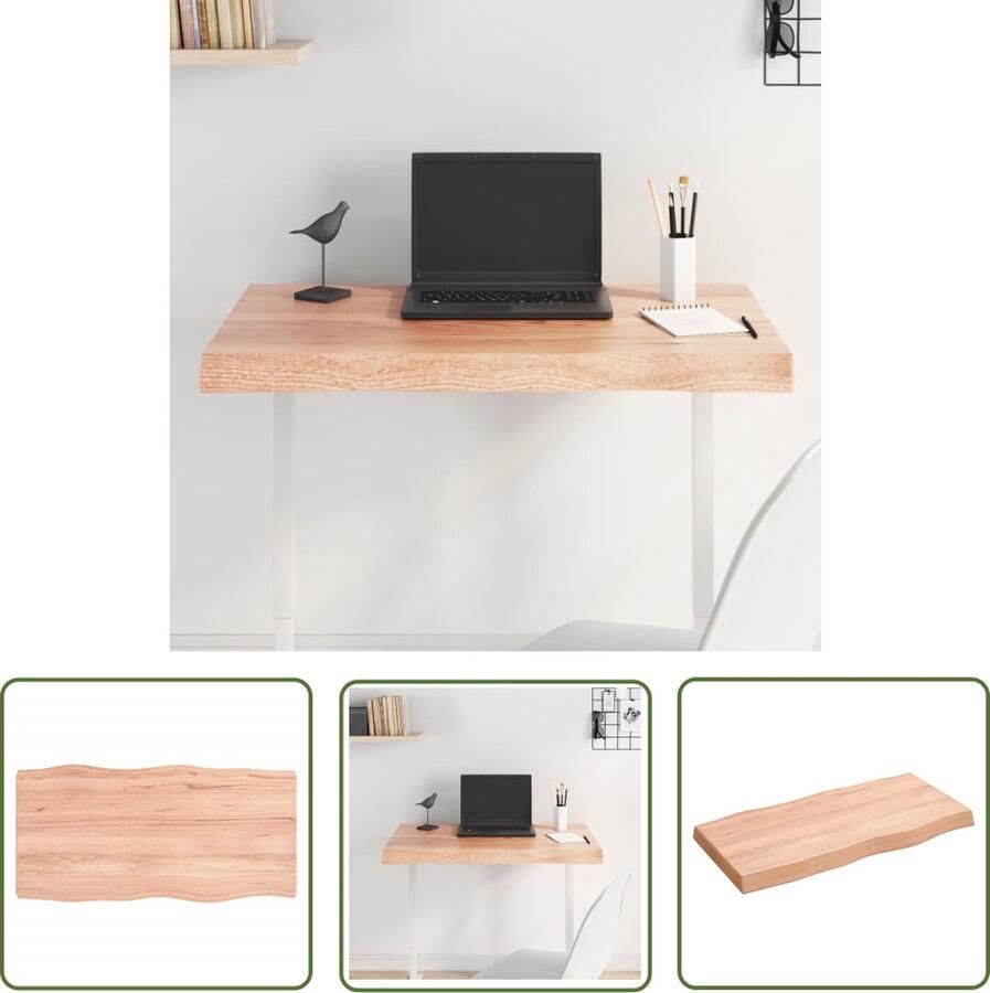 The Living Store Eikenhouten Tafelblad 80 x 40 x 6 cm Lichtbruin Met Natuurlijke Rand Eikenhouten Tafelblad Vervangen Salontafel Eetkamertafel Oak Wood Tabletop - Foto 3