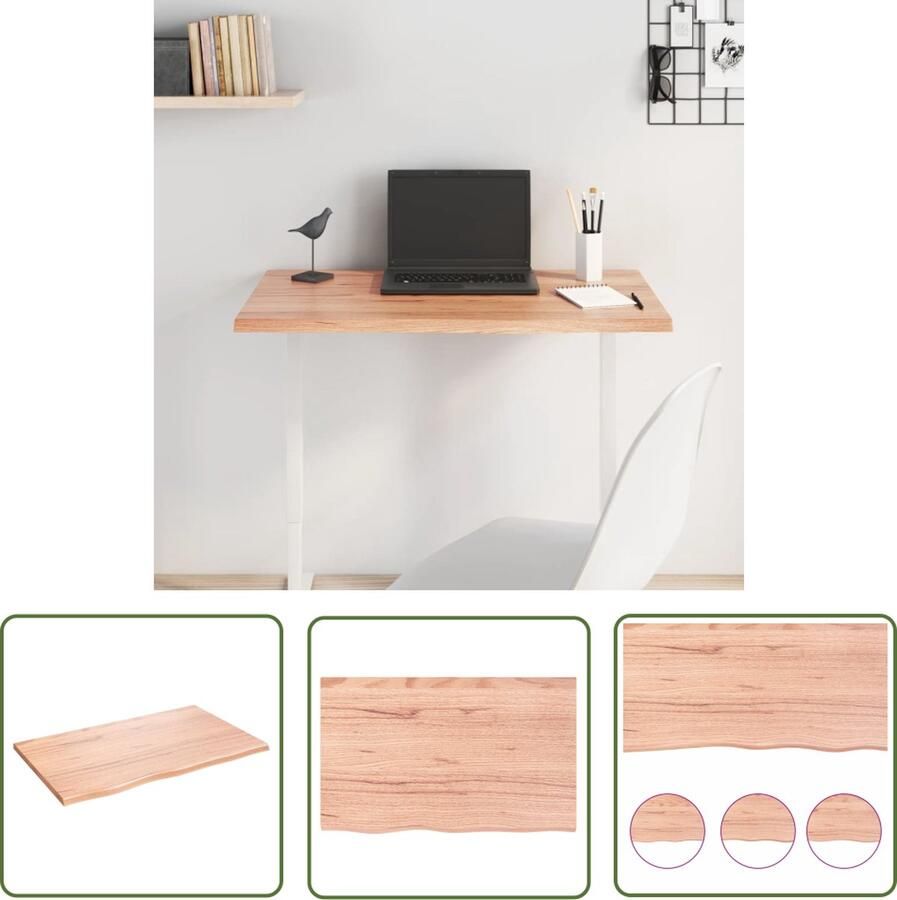 The Living Store Eikenhouten Tafelblad 80 x 50 x 2 cm Lichtbruin Massief Met Natuurlijke Rand Tafelblad Eikenhouten Tafelblad Houten Tafelblad Massief Eikenhout Vintage Tafelblad - Foto 2