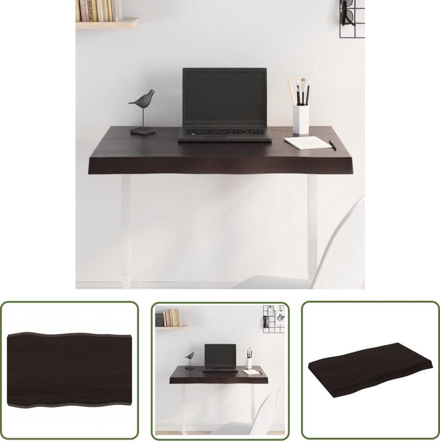 The Living Store Tafelblad natuurlijke rand 80x50x(2-6) cm eikenhout donkerbruin Eikenhouten Tafelblad Vervangen Salontafel Eetkamertafel Oak Wood Furniture - Foto 3