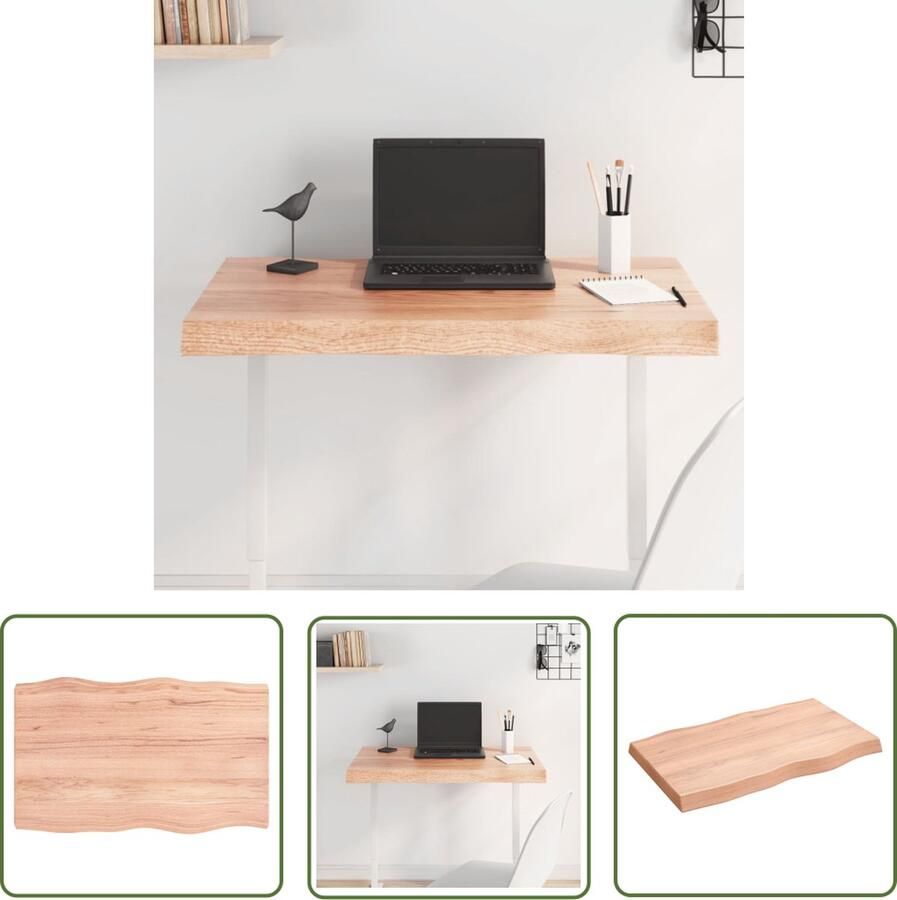The Living Store Tafelblad natuurlijke rand 80x50x(2-6) cm eikenhout lichtbruin Eikenhouten Tafelblad Vervangen Salontafel Eetkamertafel Oak Wood Tabletop - Foto 3