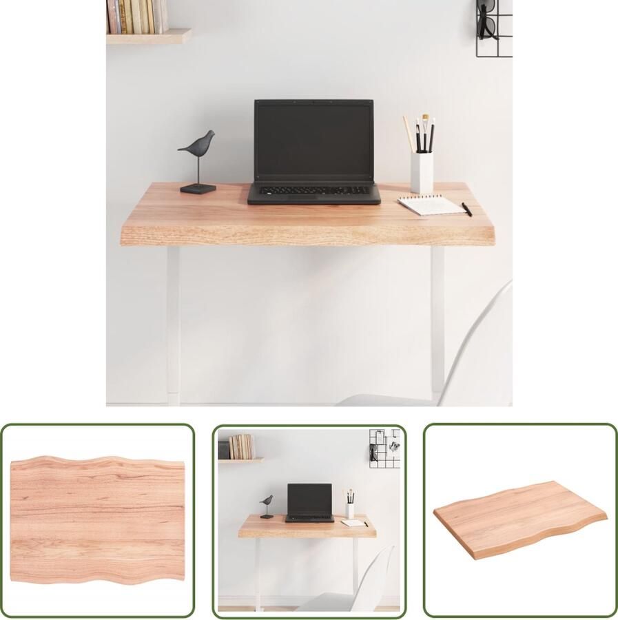 The Living Store Eikenhouten Tafelblad 80 x 60 x 4 cm Met Natuurlijke Rand Lichtbruin Eikenhouten Tafelblad Vervangen Oak Wood Tabletop Massief Eikenhout Vintage Tafelblad - Foto 3