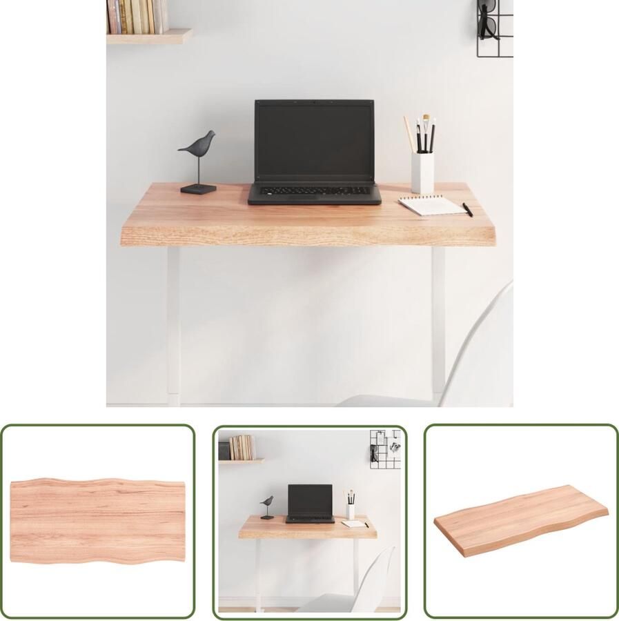The Living Store Tafelblad natuurlijke rand 80x40x(2-4) cm eikenhout lichtbruin Eikenhouten Tafelblad Vervangen Salontafel Eetkamertafel Oak Wood Furniture - Foto 3