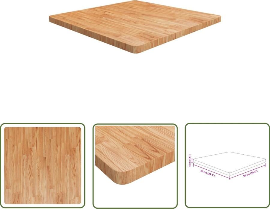 The Living Store Tafelblad vierkant 90x90x4cm massief eikenhout lichtbruin Eikenhouten Tafelblad Kopen Massief Eikenhout Vintage Tafelblad Landelijke Tafel - Foto 3