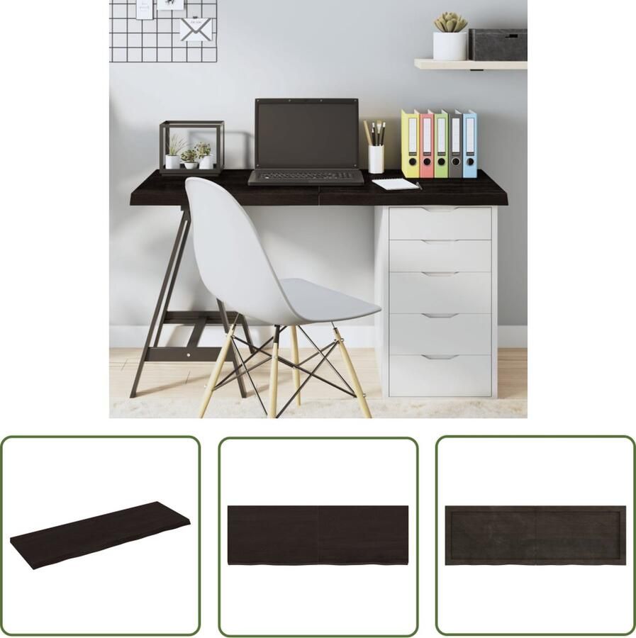 The Living Store Tafelblad 120x40x(2-4)cm behandeld eikenhout donkerbruin Tafelblad Eikenhouten Tafelblad Donkergrijs Tafelblad Vintage Tafelblad Handmade Tafelblad - Foto 2