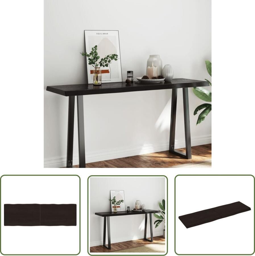 The Living Store Tafelblad natuurlijke rand 160x50x(2-6)cm eikenhout donkerbruin Eikenhouten Tafelblad Vervangen Salontafel Eetkamertafel Industrieel Tafelblad - Foto 3