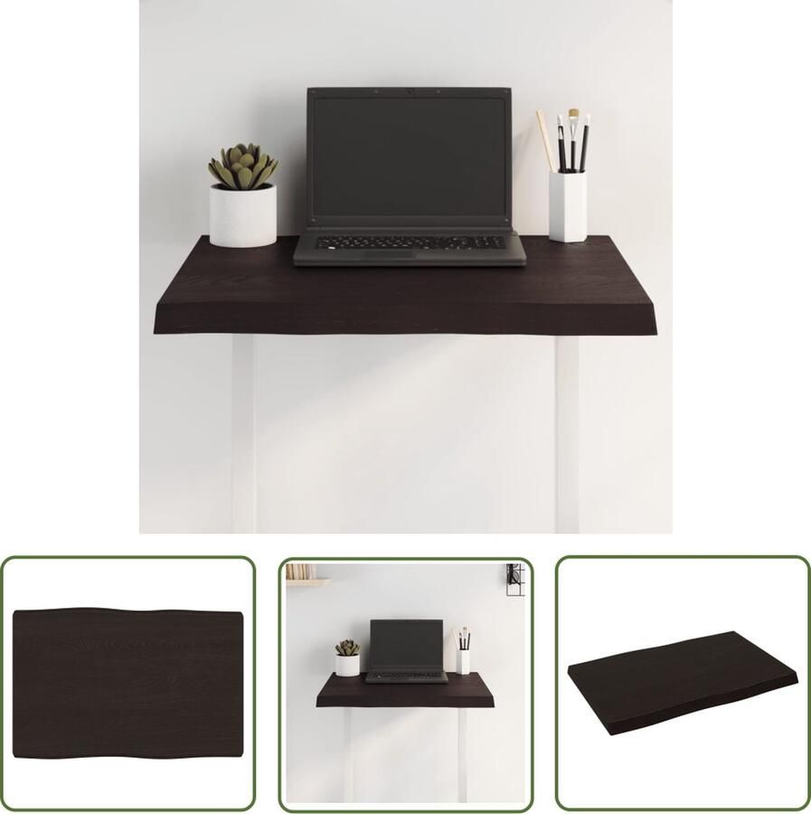 The Living Store Tafelblad natuurlijke rand 60x40x(2-4) cm eikenhout donkerbruin Eikenhouten Tafelblad Vervangen Salontafelblad Eetkamertafelblad Vintage Tafelblad - Foto 3