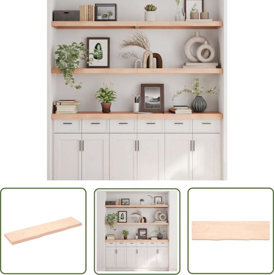 The Living Store Eikenhouten Wandplank 160 x 40 x 6 cm Onbehandeld Natuurlijke Rand