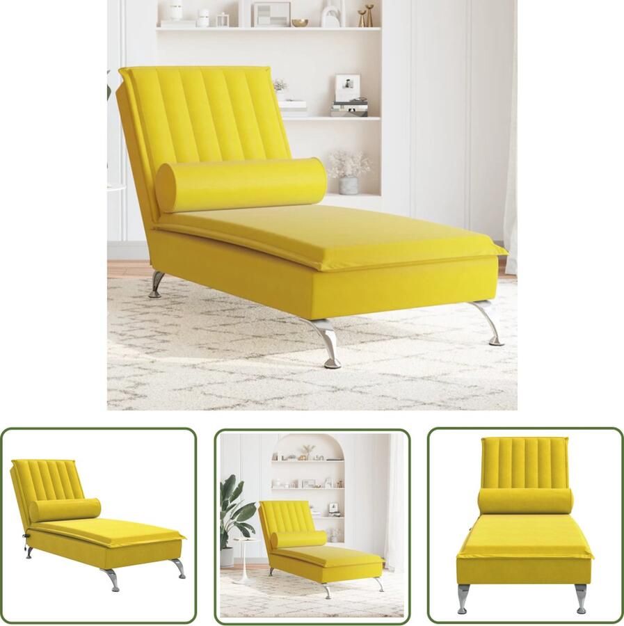 The Living Store Elegantie Lounge Chaise 137 x 56 x 75 cm Geel Fluweel Trilfunctie Massage Fauteuil Loungestoel Fluweel Stoffen Meubels Gele Fauteuils Relaxfauteuil - Foto 2