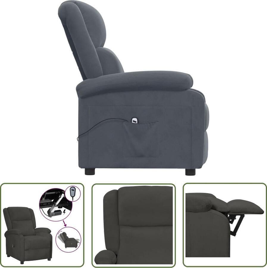 The Living Store Elektrisch Verstelbare Fauteuil Donkergrijs 70x93x98 cm Fluwelen Materiaal