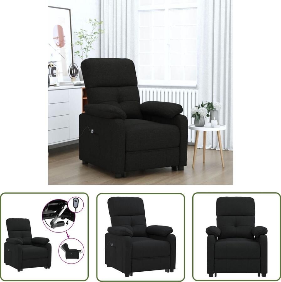 The Living Store Elektrisch verstelbare fauteuil Hoge rug Zwart 76 x 90 x 100 cm Met elektromotor Elektrische Fauteuil Verstelbare Fauteuil Lounge Fauteuil Relaxfauteuil Zwarte Fauteuil - Foto 2