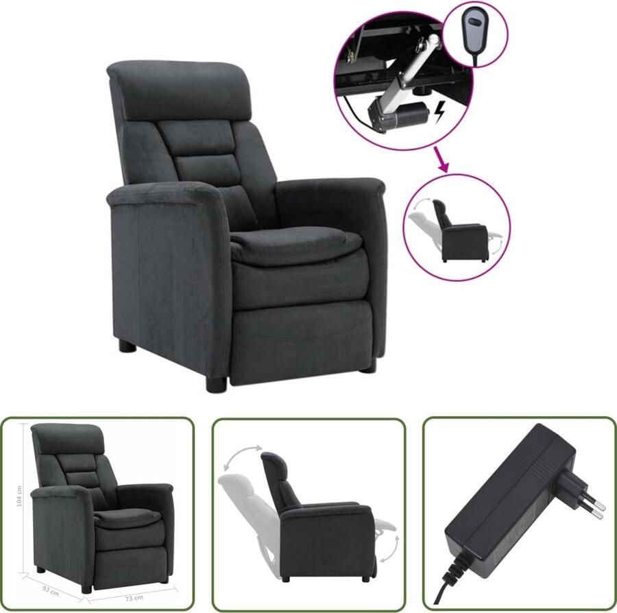 The Living Store Elektrisch verstelbare fauteuil kunstsuède 73 x 93 x 104 cm donkergrijs - Foto 2