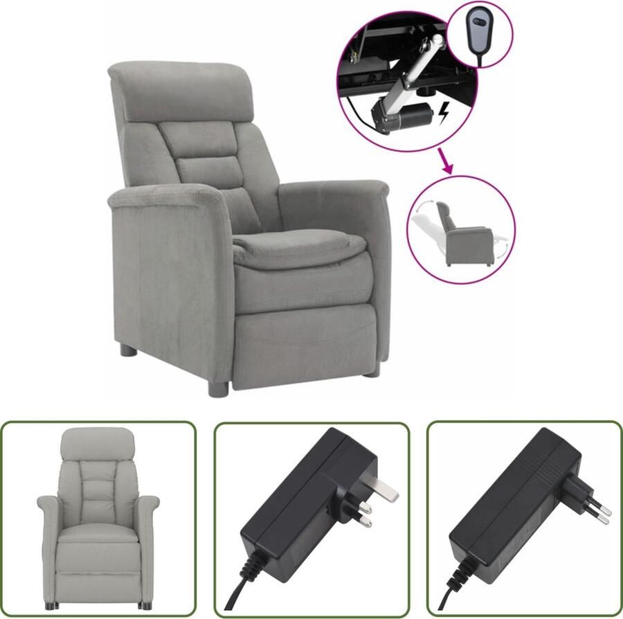 The Living Store Elektrisch verstelbare fauteuil Kunstsuède 73 x 93 x 104 cm Lichtgrijs