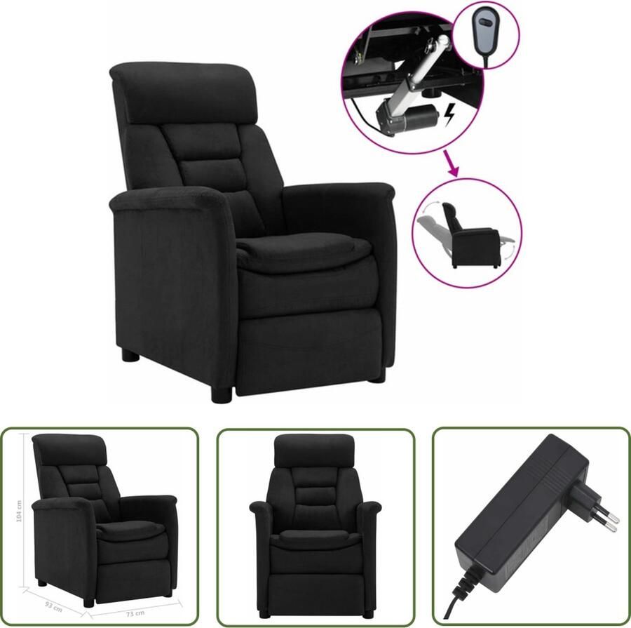 The Living Store Elektrisch verstelbare fauteuil Kunstsuède 73 x 93 x 104 cm Zwart - Foto 2