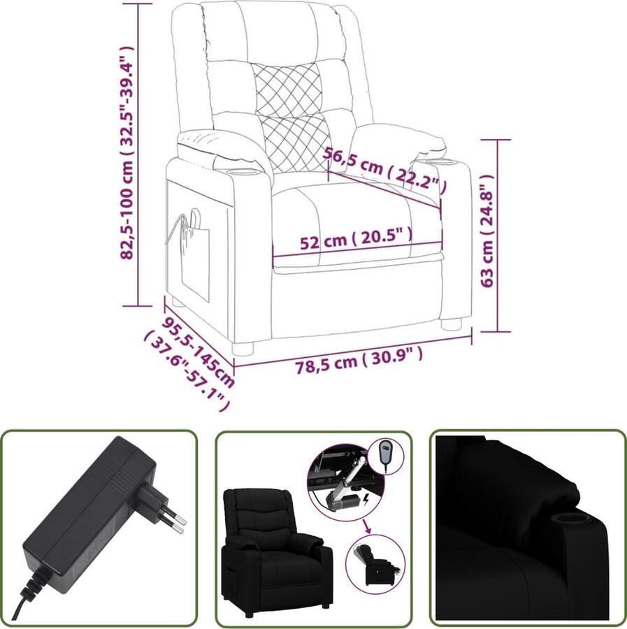 The Living Store Elektrisch verstelbare fauteuil zwart 78.5 x 95.5 x 100 cm