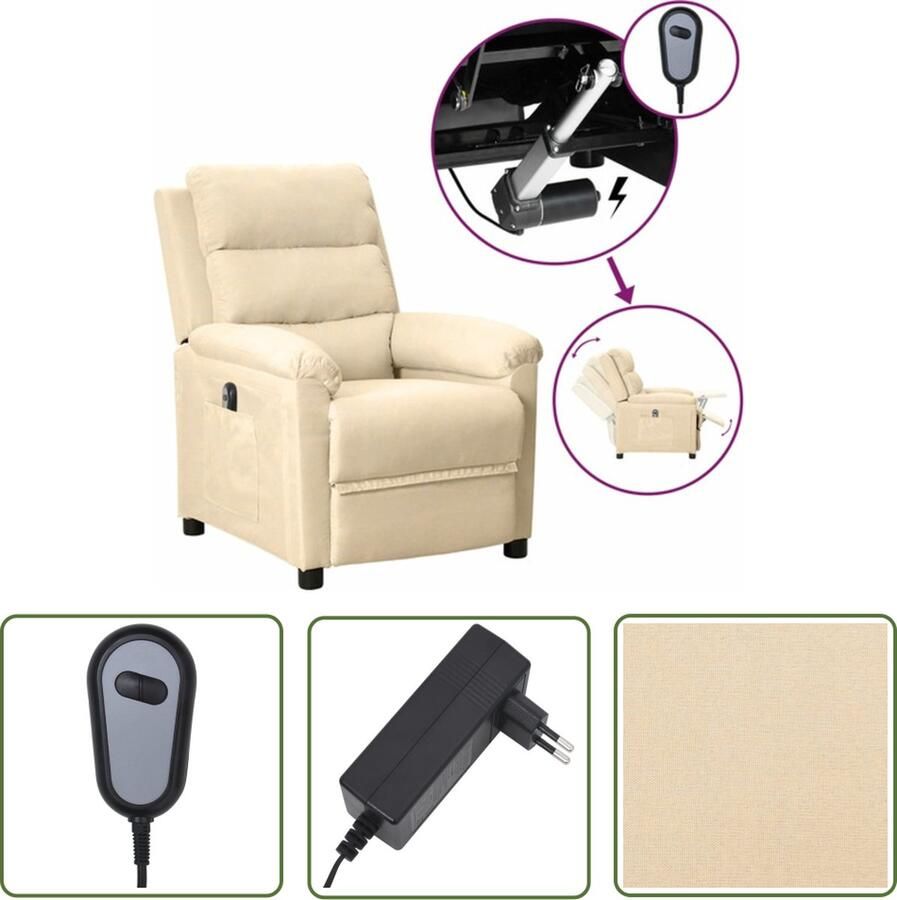 The Living Store Elektrisch Verstelbare Stoel Crème 74x92x101.5 cm Duurzaam stoffen bekleding - Foto 2