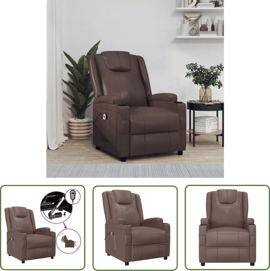 The Living Store Elektrische Leunstoel XXL Kunstleer 75 x 88 x 106 cm Bruin Elektrische Fauteuil Relaxfauteuil Loungestoel Lederlook XXL Fauteuil - Foto 2
