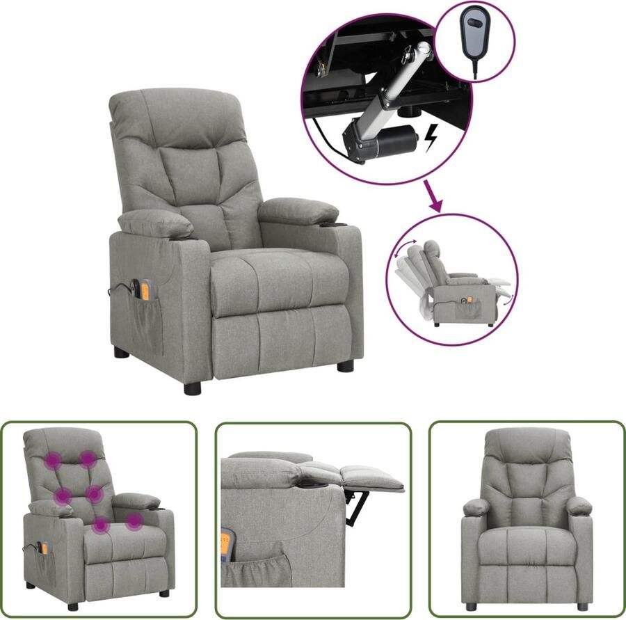 The Living Store Massagestoel elektrisch stof lichtgrijs Elektrische Massagestoel Massagefauteuil Relaxstoel Ergonomische Stoel Grijze Stoel - Foto 2