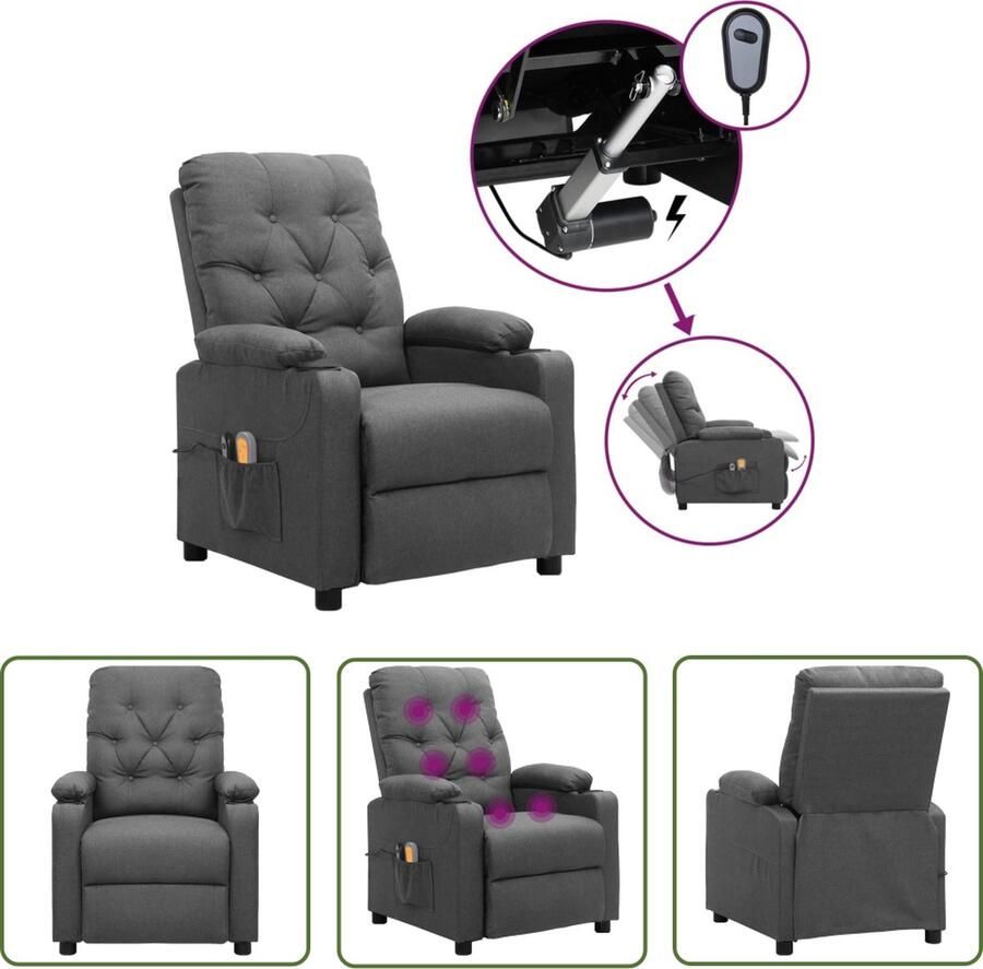 VidaXL Massagestoel Elektrische Massagefauteuil Massagestoel elektrisch stof lichtgrijs Relaxfauteuil Loungestoel Grijs Fauteuil - Foto 2