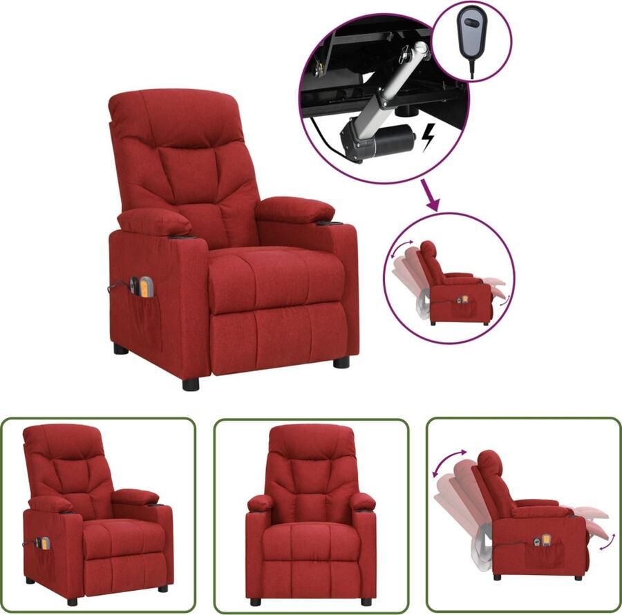 VidaXL Massagestoel elektrisch stof wijnrood Elektrische Massagestoel Massagefauteuil Relaxfauteuil Ergonomische Stoel Lounge Stoel