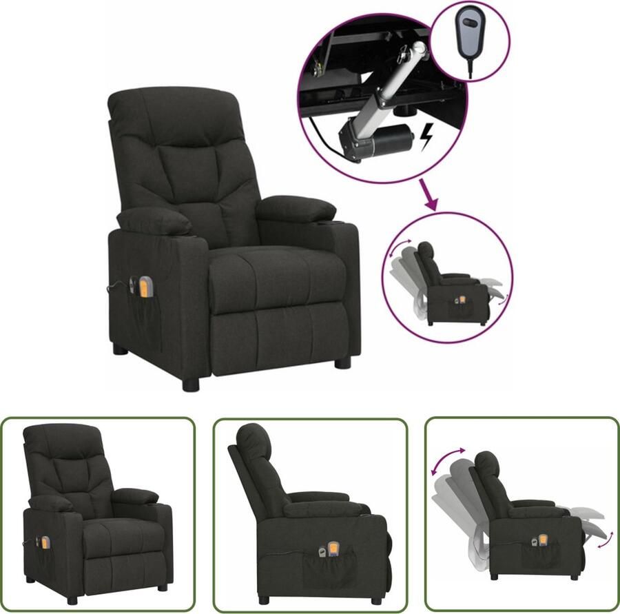 The Living Store Massagestoel elektrisch stof zwart Elektrische Massagestoel Massagefauteuil Relaxfauteuil Ergonomische Stoel Elektrisch Verstelbaar