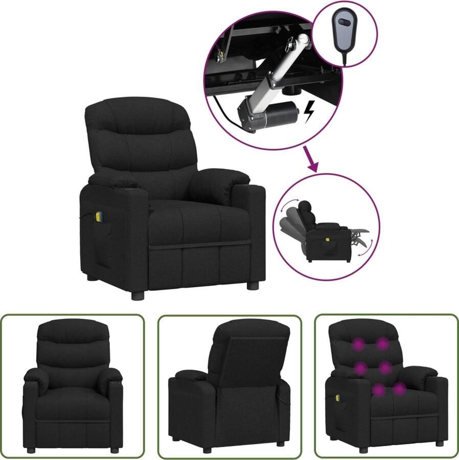 The Living Store Elektrische Massagefauteuil Zwart Stof Verstelbaar Massage Comfortabel - Foto 2