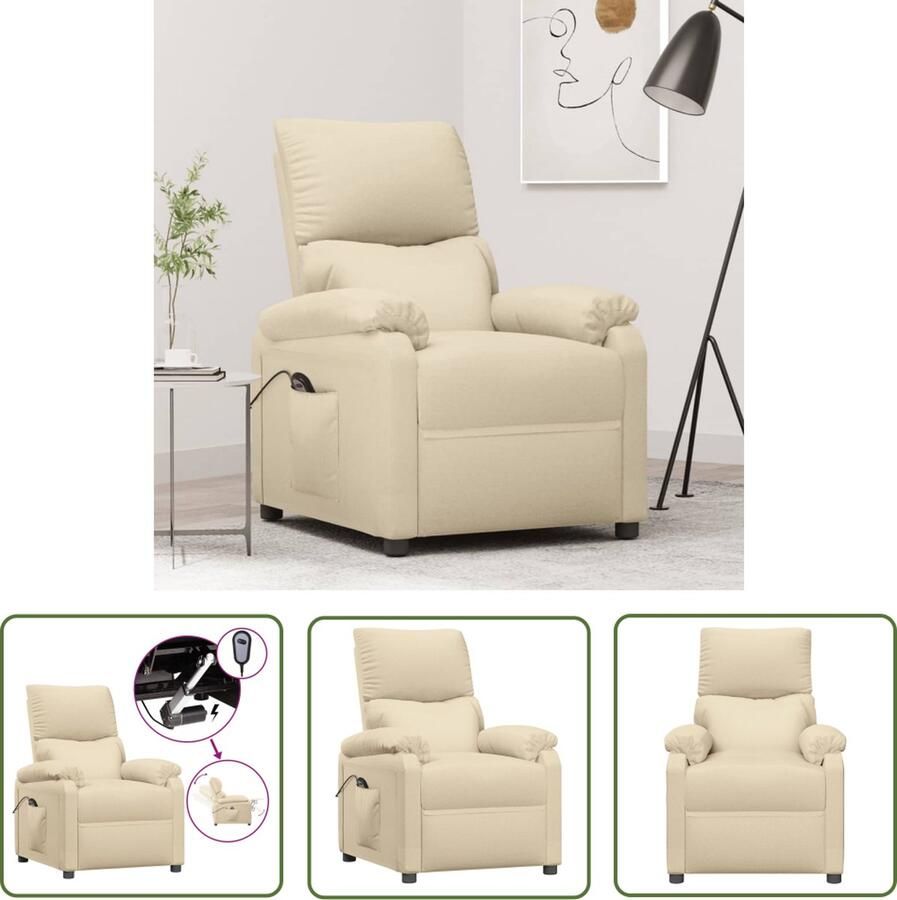 The Living Store Elektrische Stoffen TV-Fauteuil 73x158x73 cm Crème Elektrische Fauteuil Loungestoel Relaxfauteuil Tv-fauteuil Lederlook - Foto 2