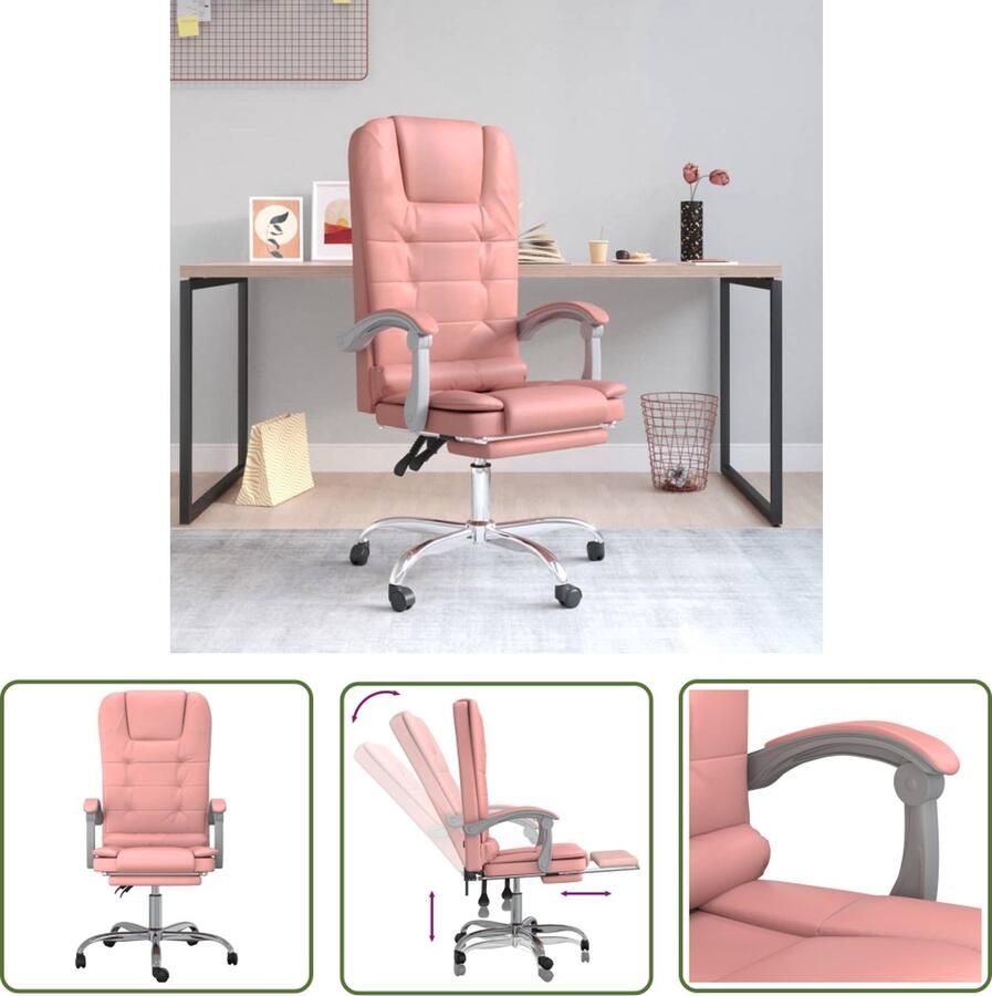 The Living Store Ergonomische bureaustoel roze 63x56cm Massagefunctie Kantoorstoel Bureaustoel Ergonomische Stoel Massage Functie Rozerode Stoel - Foto 2