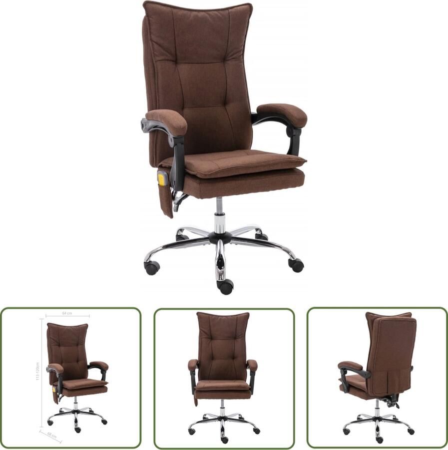 The Living Store Ergonomische Kantoorstoel Bruin 64 x 68 x (113 120) cm Massage- en Verwarmingsfunctie - Foto 2