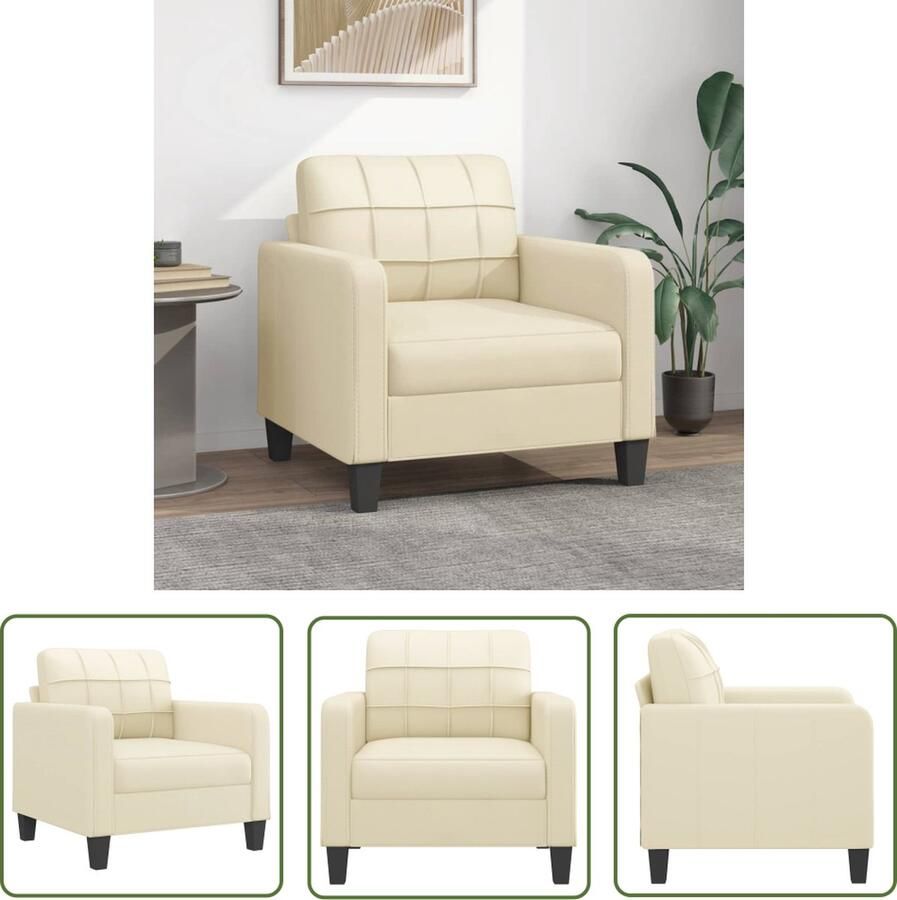 The Living Store Fauteuil naam Type- Afmeting- 78 x 77 x 80 cm Materiaal- Kunstleer Kleur- Crème Fauteuil Lounge Chair Lederlook Creme Vintage