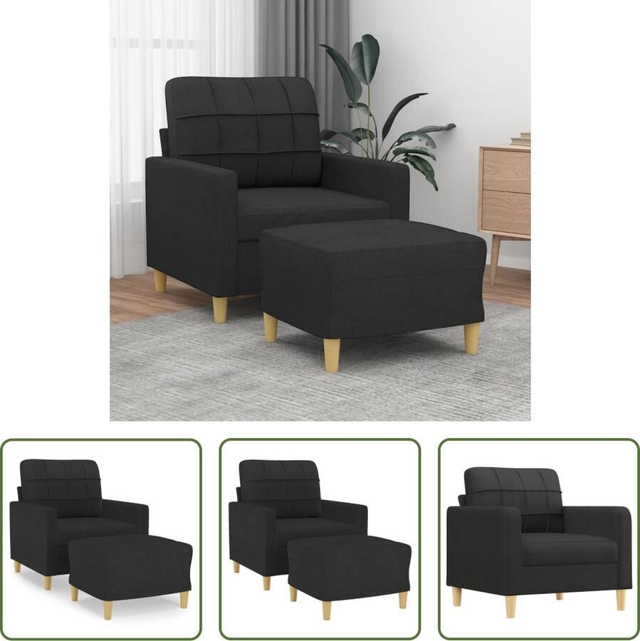 The Living Store Fauteuil met voetenbank 60 cm stof zwart Fauteuil Zwarte Fauteuil Lounge Stoel Relax Stoel Eetkamerstoelen