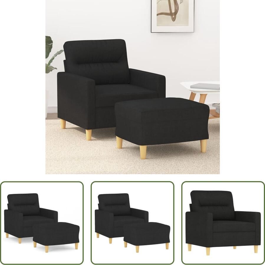 The Living Store Fauteuil met voetenbank 60 cm stof zwart Fauteuil Lounge Stoel Relaxstoel Zwarte Fauteuil Fauteuils Met Voetbank