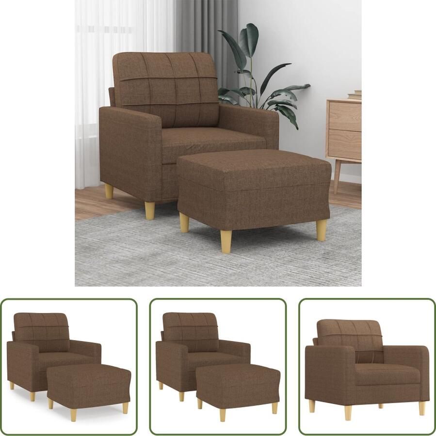 The Living Store Fauteuil met voetenbank 60 cm stof bruin Fauteuil Relaxfauteuil Bruine Fauteuil Lounge Stoel Huiskamer Meubels