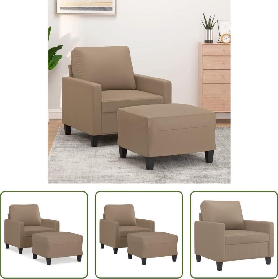 The Living Store Fauteuil met voetenbank 60 cm kunstleer cappuccinokleurig Fauteuil Lounge Stoel Bruine Fauteuil Lederlook Fauteuil Kunstleder Fauteuil