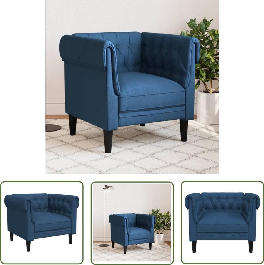The Living Store Fauteuil Chesterfield-stijl stof blauw Fauteuil Chesterfield Stoffen Fauteuil Blauwe Fauteuil Lounge Stoel Relaxstoel - Foto 3