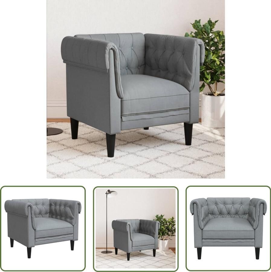 The Living Store Fauteuil Chesterfield-stijl stof lichtgrijs Chesterfield Fauteuil Fauteuils Stoffen Fauteuil Lounge Stoel Relaxfauteuil - Foto 2